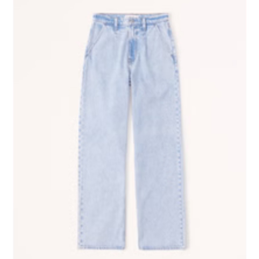 NWT! Abercrombie & Fitch Loose High Rise Pleated Baggy Jeans 33 Short Light Wash